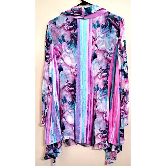 Soft Surroundings PXL Multicolor Flyaway Long Sleeve Cardigan Floral w/Stripes - Picture 4 of 10